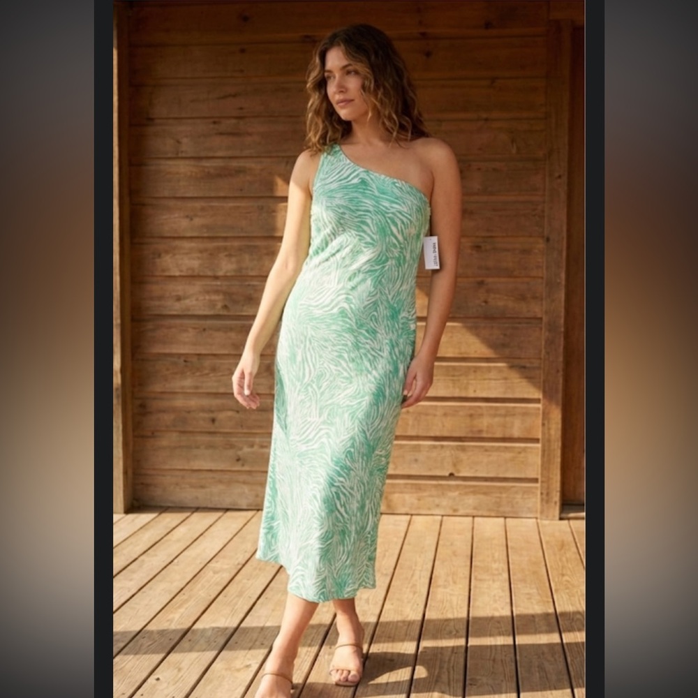 Nine West One Shoulder Bodycon Dress Size XXL NWT Blue Green Zebra Print